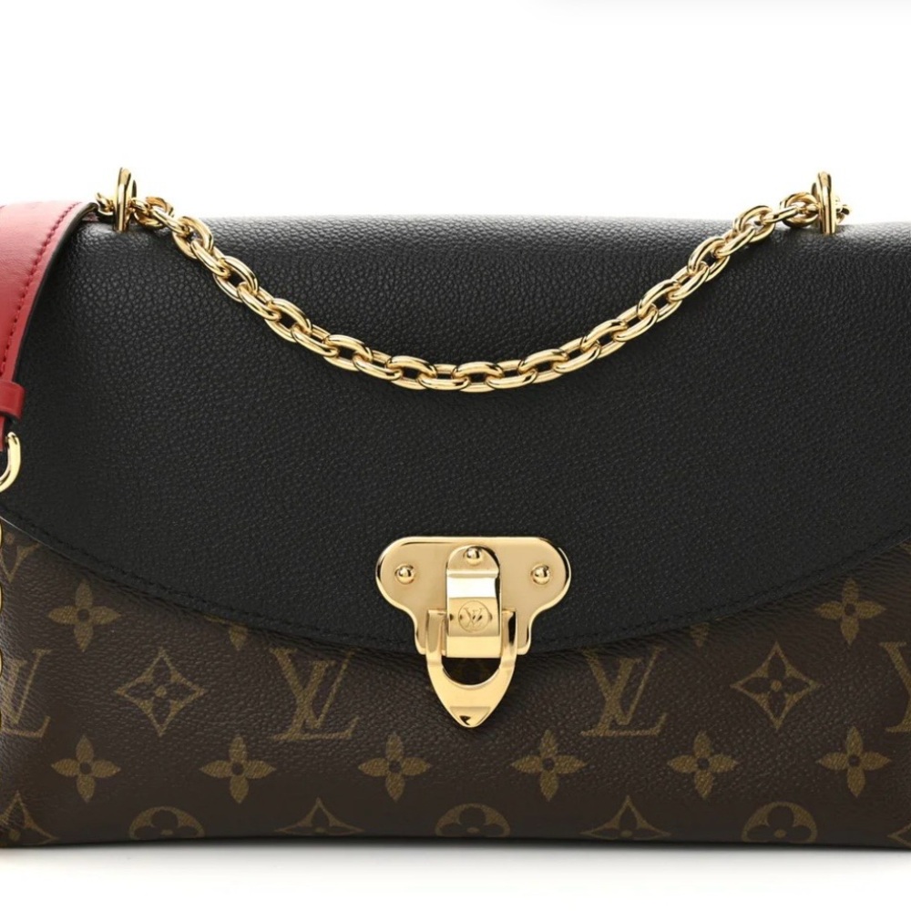 Louis Vuitton Saint Placide Blac and Brown Monogram Shoulder Bag with Gold Chain